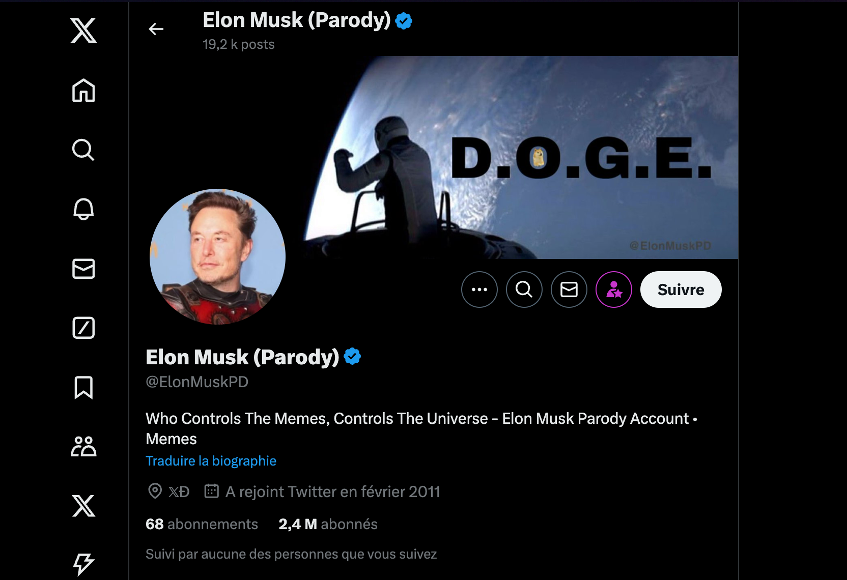 Le compte parodique d'Elon Musk cumule plus de 2,4 millions d'abonnés © Clubic