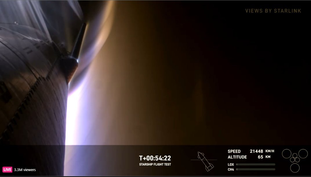 Starship tient bon, au moment de passer sous l'altitude à laquelle son prédécesseur s'était désintégré. © SpaceX