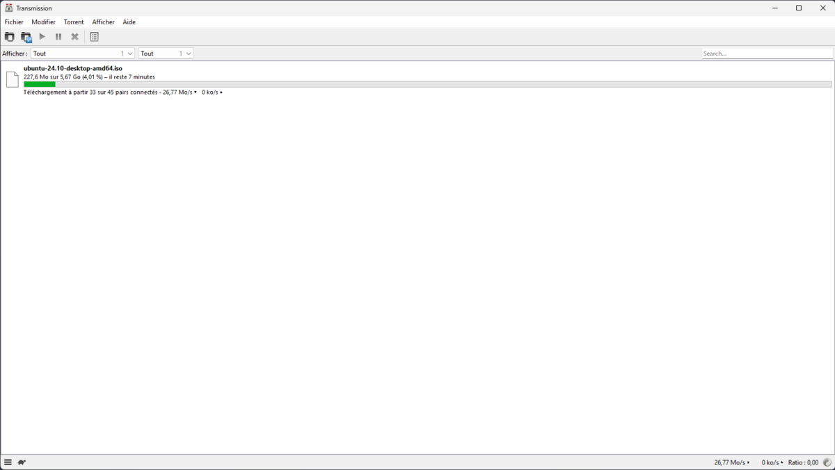 Téléchargement d'un fichier .torrent avec Transmission - © Transmission