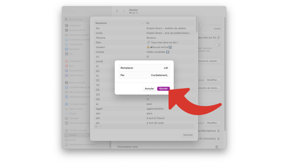 Confirmer l'ajout d'un remplacement de texte  pour améliorer votre productivité sur Mac © Clubic