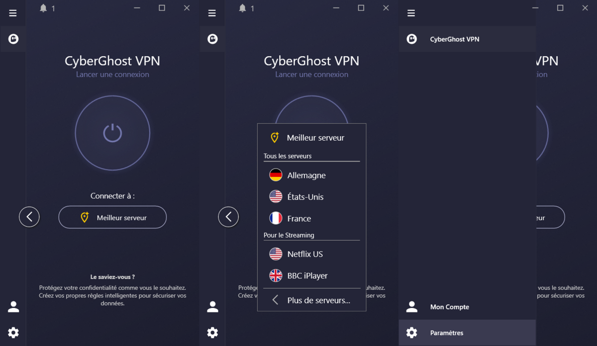 CyberGhost - L'interface de connexion simplifiée. © Clubic