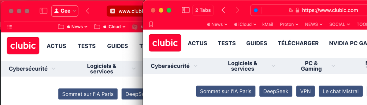 Gauche : Safari, compact - Droite : Orion - le mode compact est légèrement optimisé