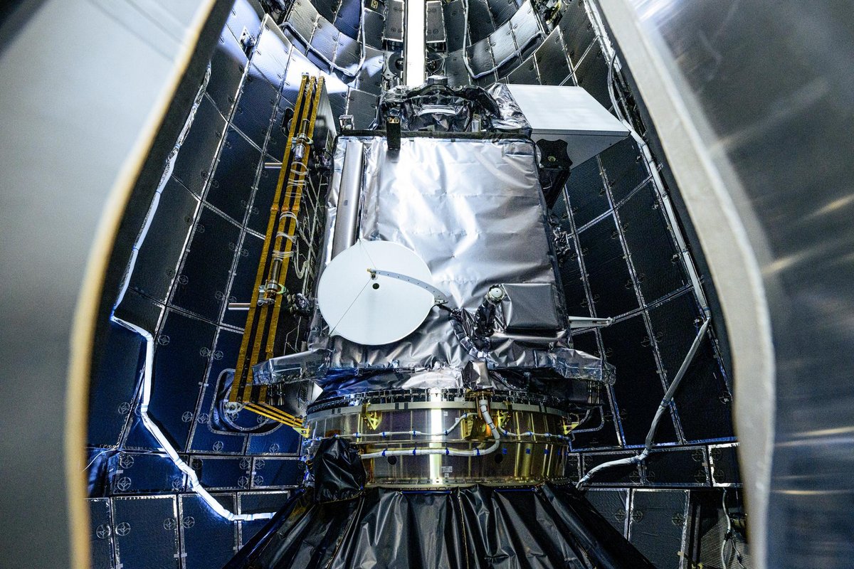 Dernière vue sur le satellite PACE sur Terre, lors de sa mise sous la coiffe de Falcon 9. © NASA/Denny Henry