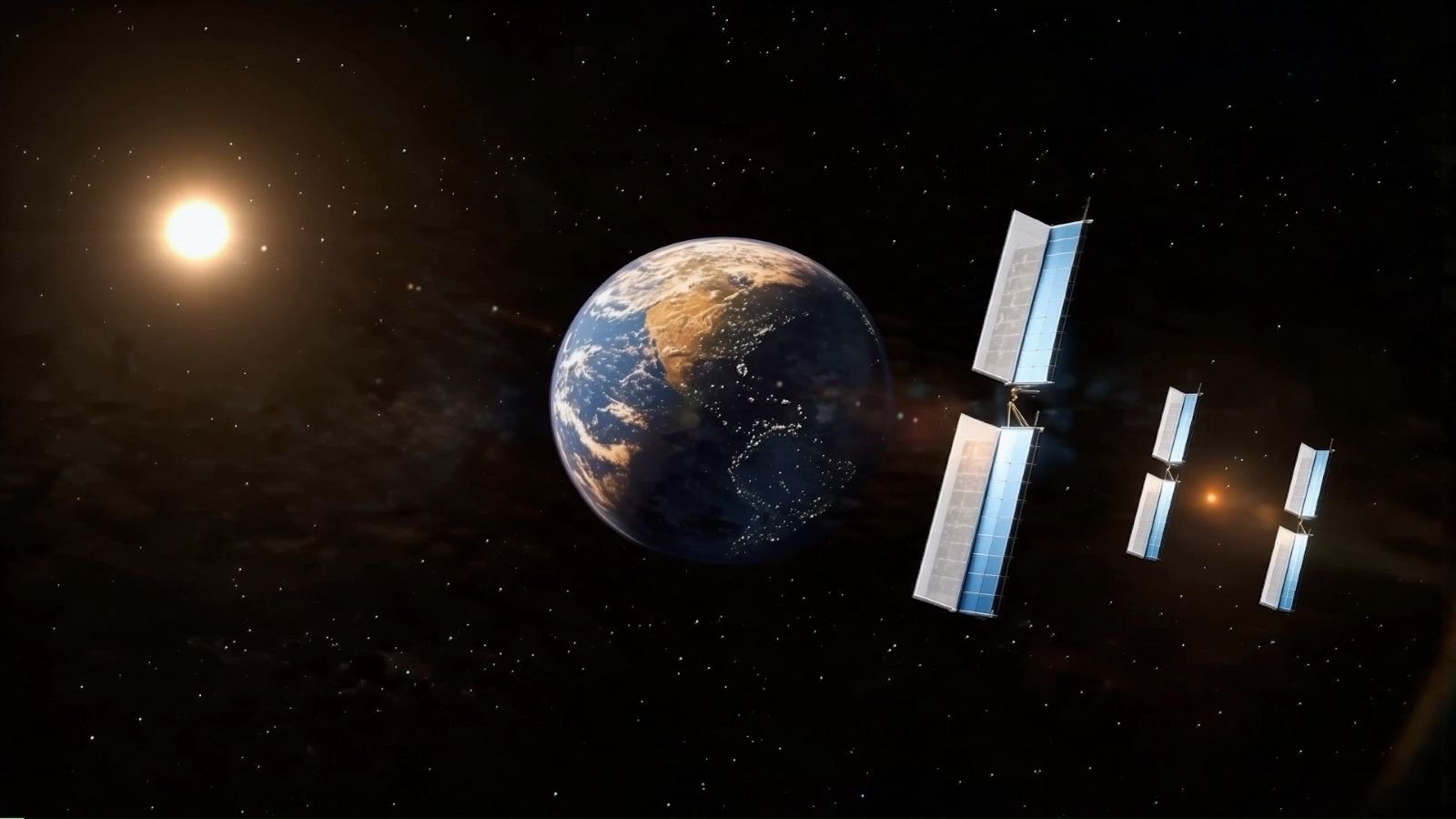 Les satellites d'Overview Energy collectent en continu l'énergie solaire en orbite géosynchrone et la retransmettent aux fermes solaires au sol sous forme de lumière proche infrarouge - ©Meta