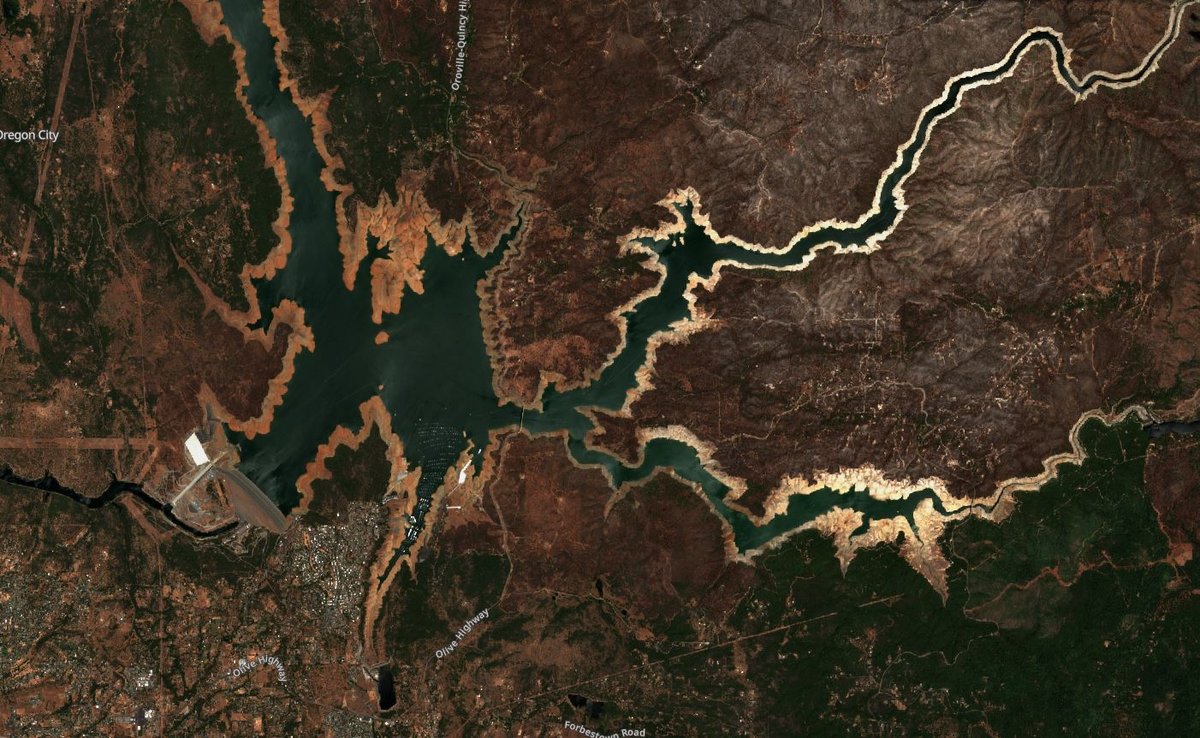 Le lac Oroville, dans le Nord de la Californie. Crédits Copernicus/Sentinel Hub