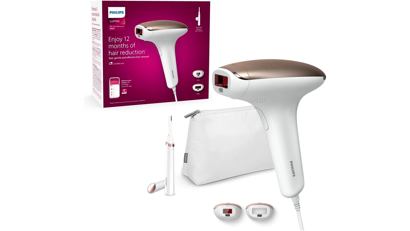 L'épilateur à lumière pulsée Philips Lumea IPL 7000 Series avec sa tondeuse-stylo