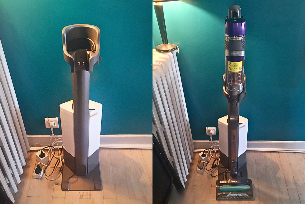Ce coloris (qui reprend un peu les codes de Dyson) ne jure même pas avec les couleurs de notre salon ! © Julien Gilbert pour Clubic