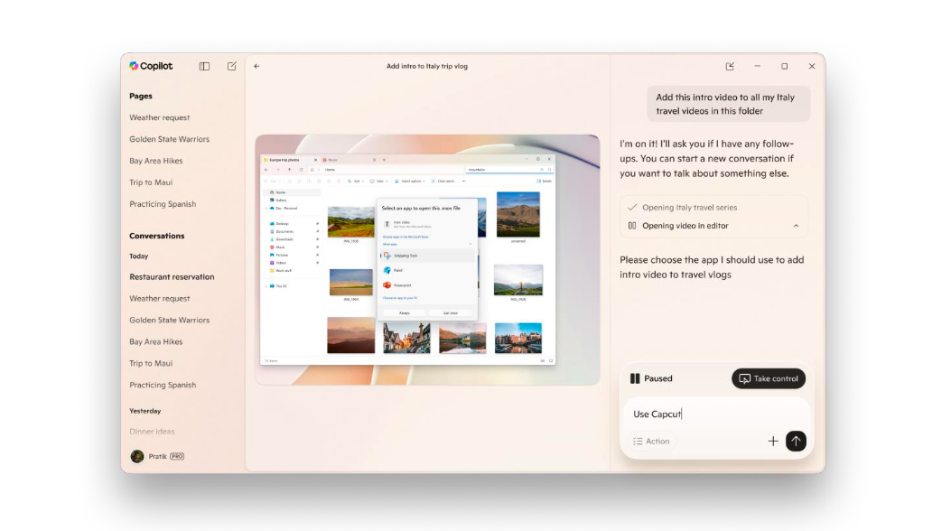 Grâce aux Copilot Actions, vous devriez pouvoir demander à Copilot d'agir directement sur vos fichiers et applications. © Microsoft