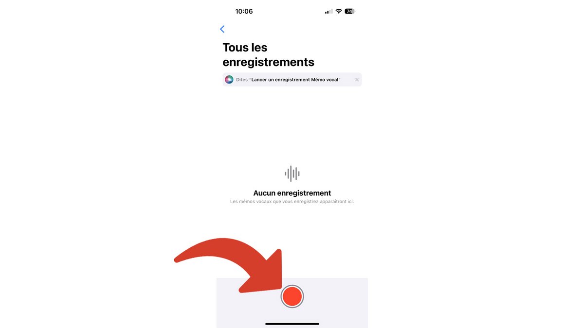 Débuter l'enregistrement sur l'app Dictaphone de l'iPhone © Clubic