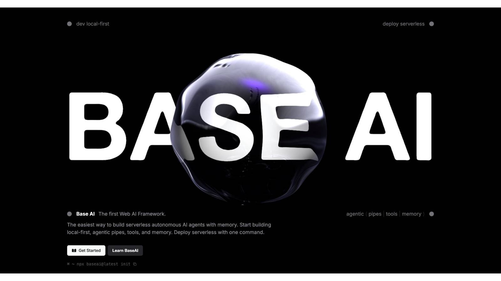 BaseAI est un framework open source pour Node.js et TypeScript qui facilite la création d'agents IA avec mémoire, outils intégrés et déploiement serverless. © Langbase