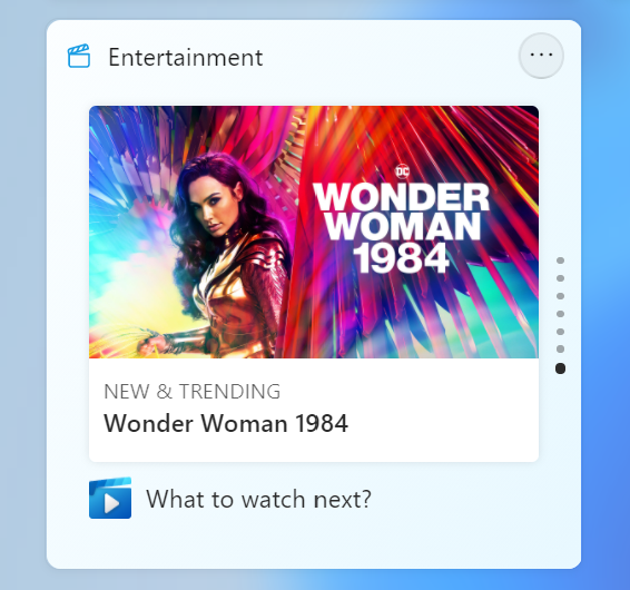 Un nouveau widget Entertainment est proposé par Microsoft. Reste encore à dynamiser le Microsoft Store pour pouvoir vraiment en profiter © WCCFTech