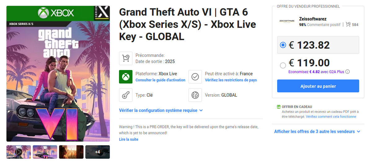 Des sites de ecommerce veulent surfer sur la vague GTA 6 © G2A