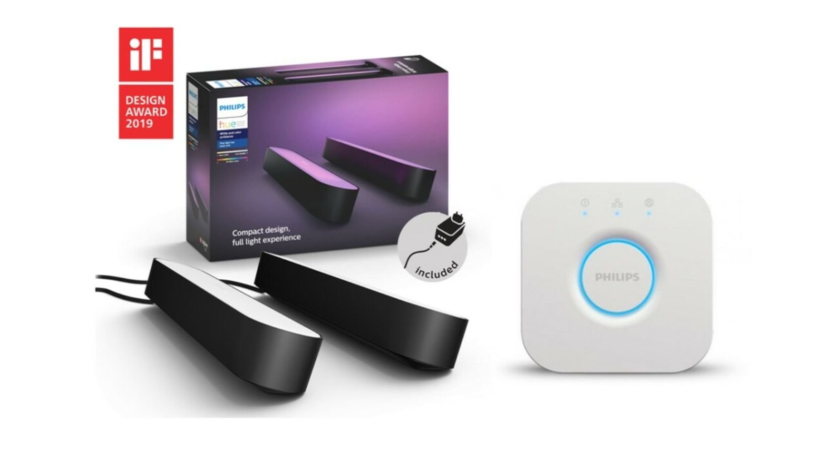 Le Pack de 2 Philips Light bar Hue Play et Pont de connexion Hue