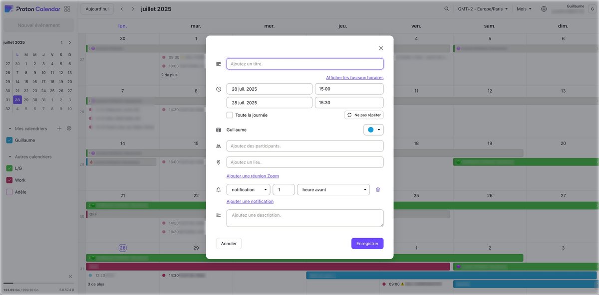 Proton Calendar permet de gérer différents calendriers - En lecture seule pour les flux externes