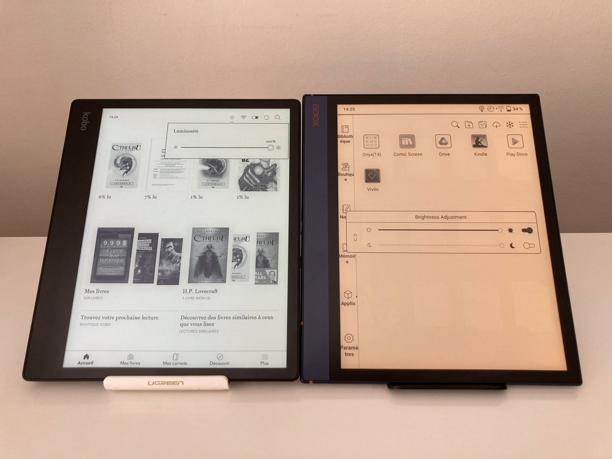 La Kobo Elipsa (à gauche) n'a pas d'éclairage orangé pour la lecture de nuit, dommage...