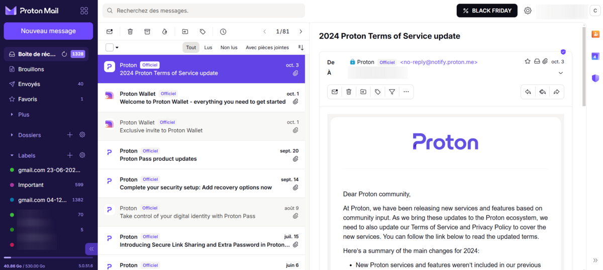 Proton Mail affiche une interface familière et facile à prendre en main © Clubic
