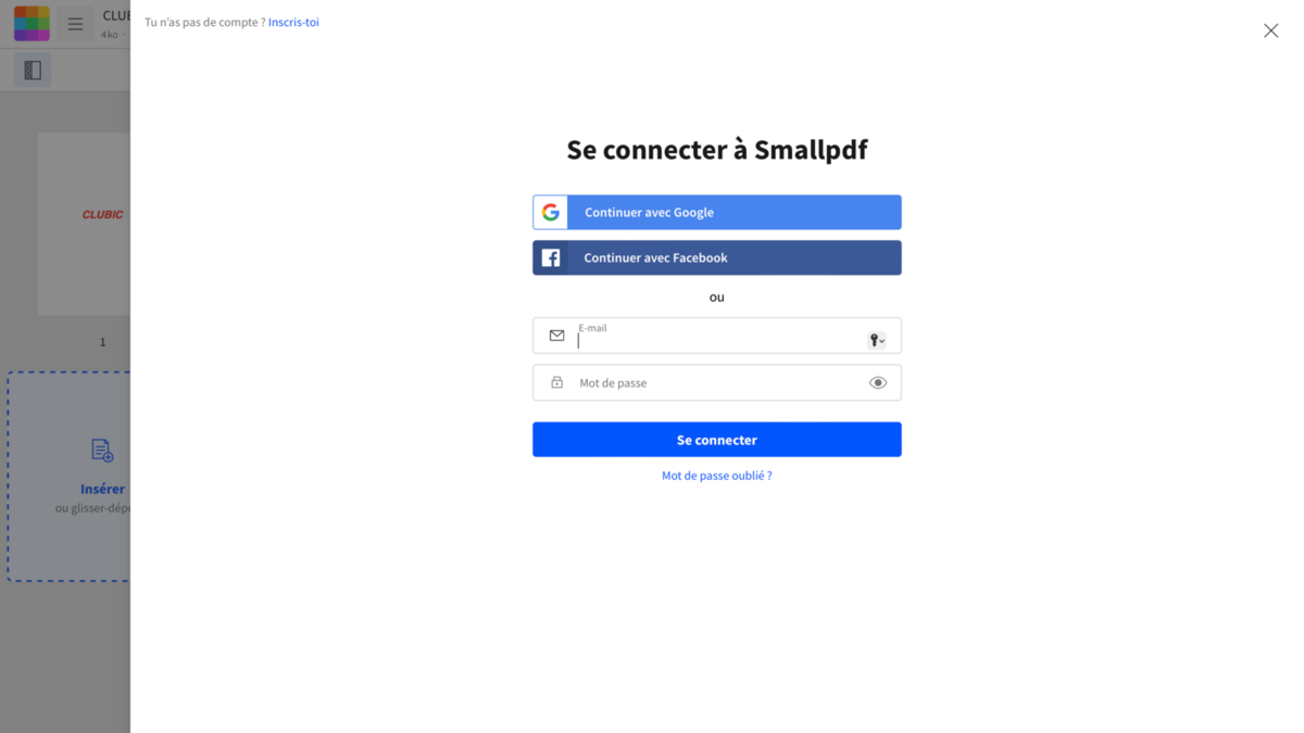 Se connecter à son compte SmallPDF