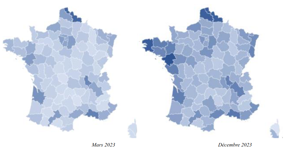 L’évolution de la densité des points de réparation entre mars 2023 et décembre 2023 © CLCV