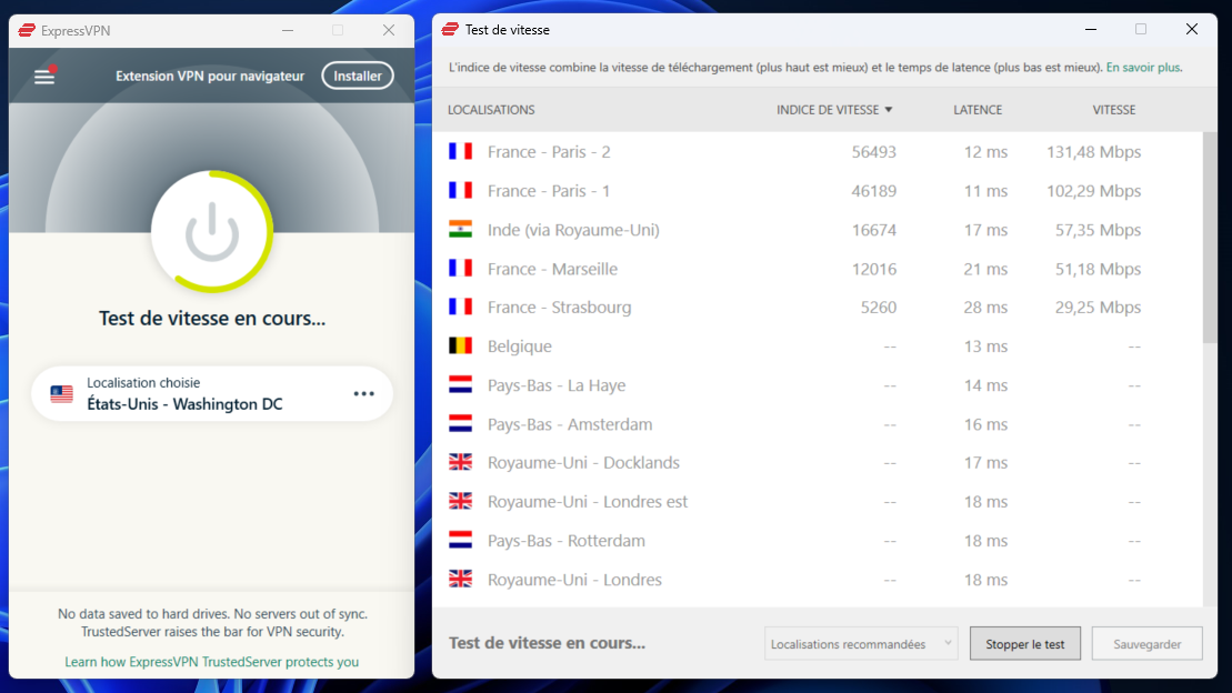 ExpressVPN - Tester les vitesses des serveurs est toujours possible sur ExpressVPN v10