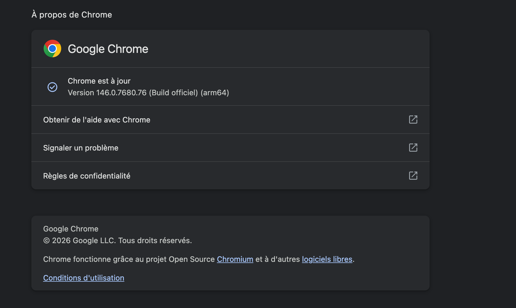 Deux failles 0-day ont été repérées dans Chrome, faites la mise à jour dans les paramètres du navigateur. © Clubic
