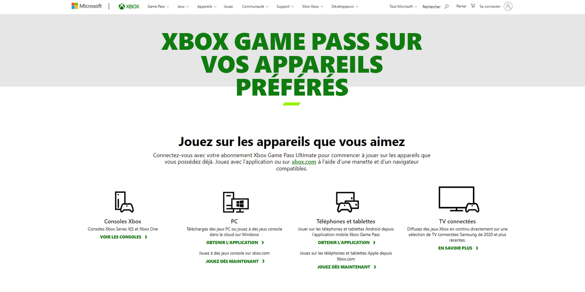 Appareils compatibles avec Xbox Game Pass © Microsoft
