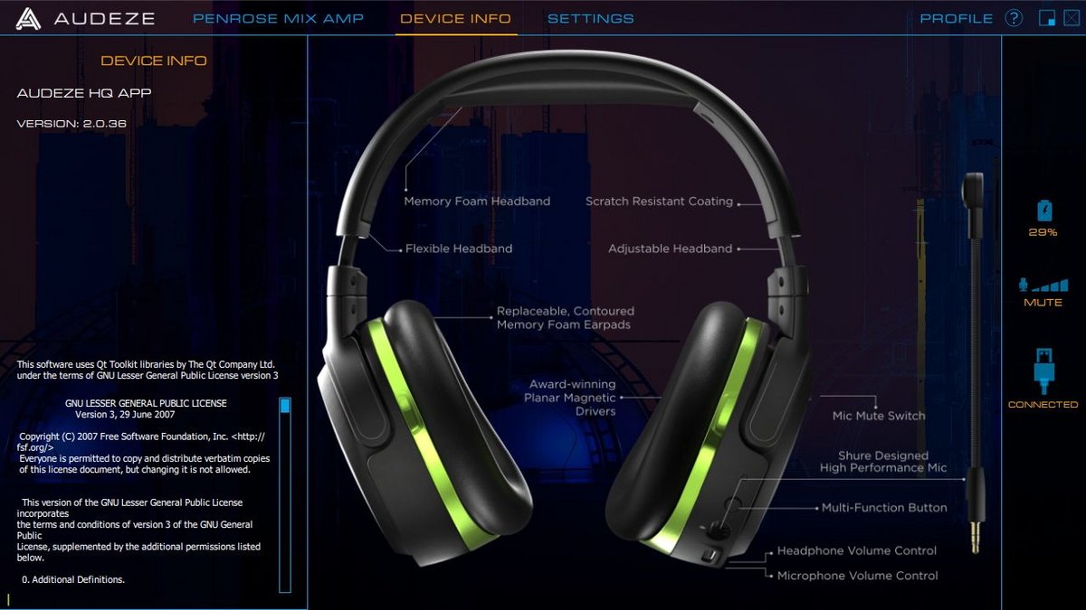 Finalement, pas beaucoup d'options sur Audeze HQ © Nerces