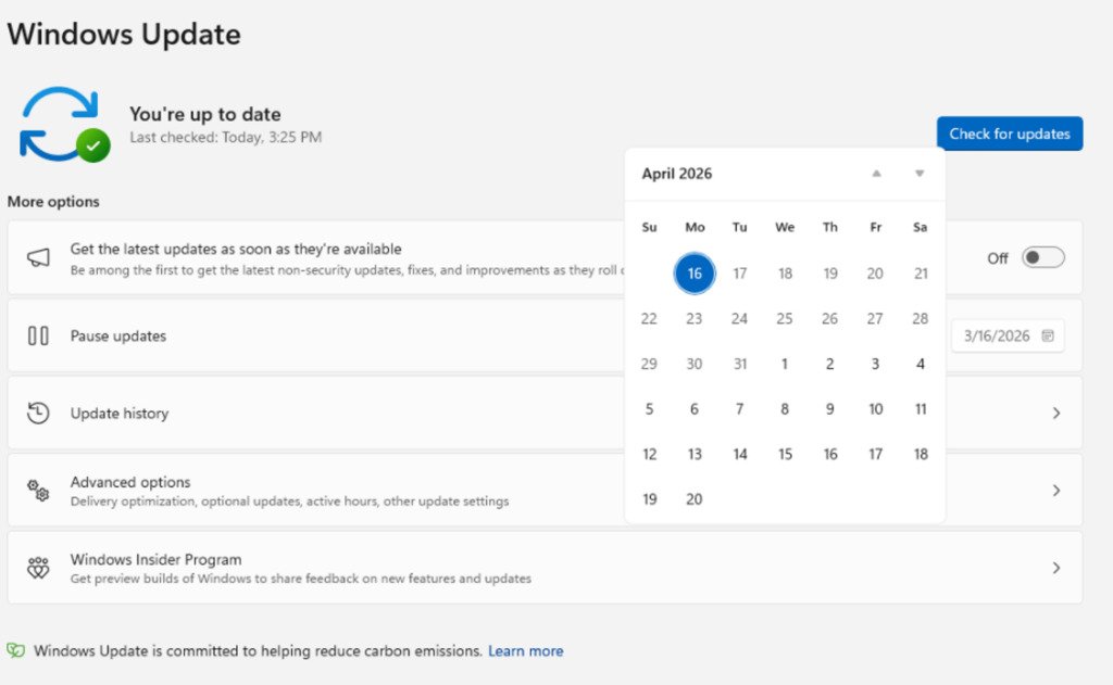 Windows 11 dispose de nouvelles commandes pour la suspension des mises à jour. © Microsoft