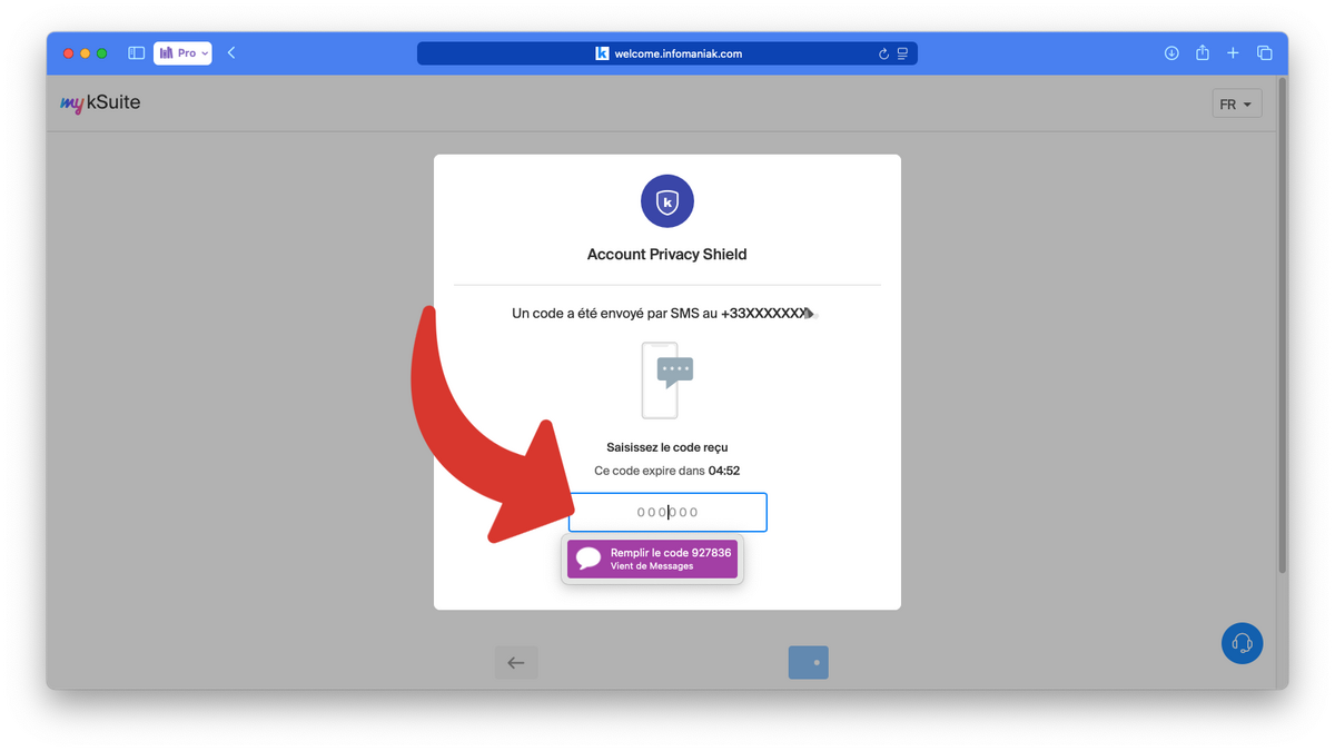 Saisir le code de sécurité reçu par SMS © Clubic