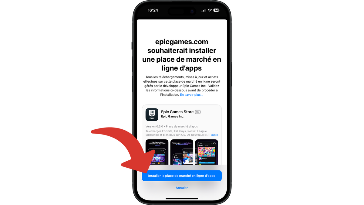 Lancer l'installation d'Epic Games Store sur votre iPhone © Clubic