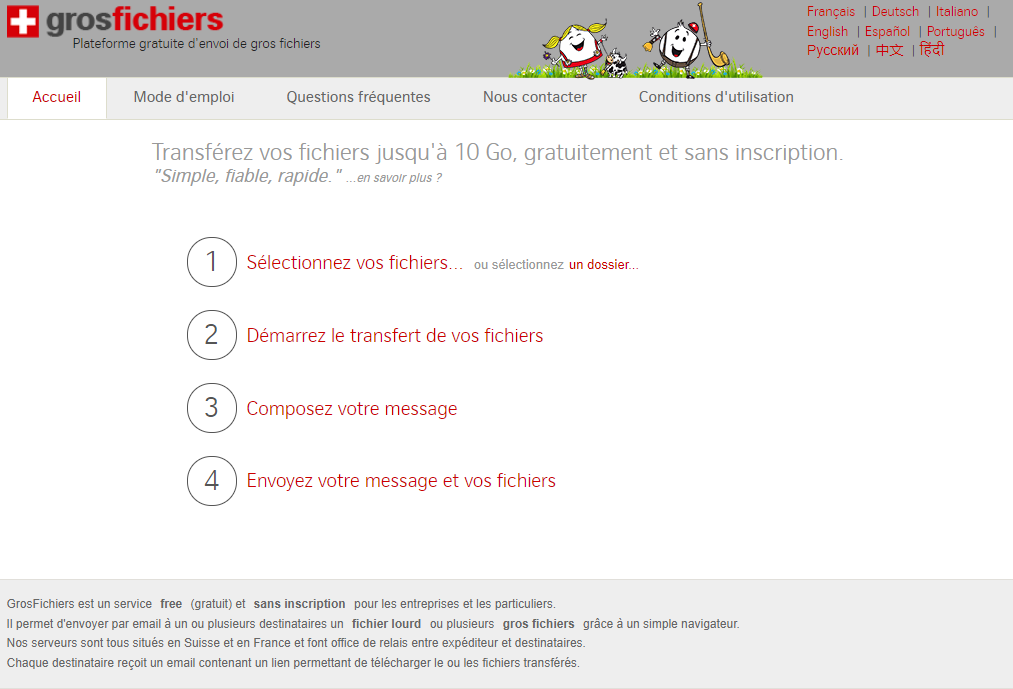 Interface GrosFichiers pour envoyer des documents volumineux