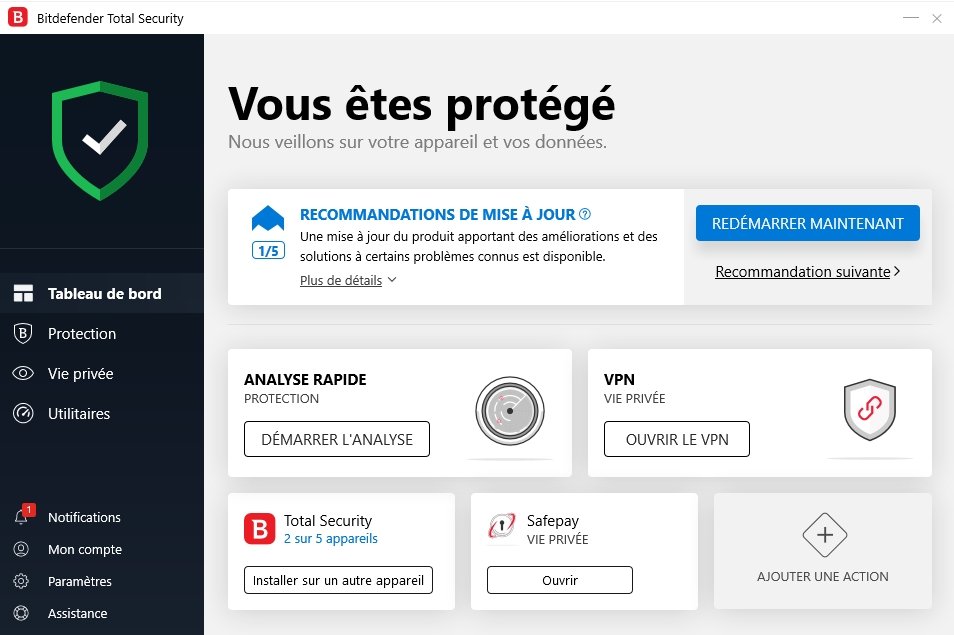 Bitdefender Total Security - Tableau de bord