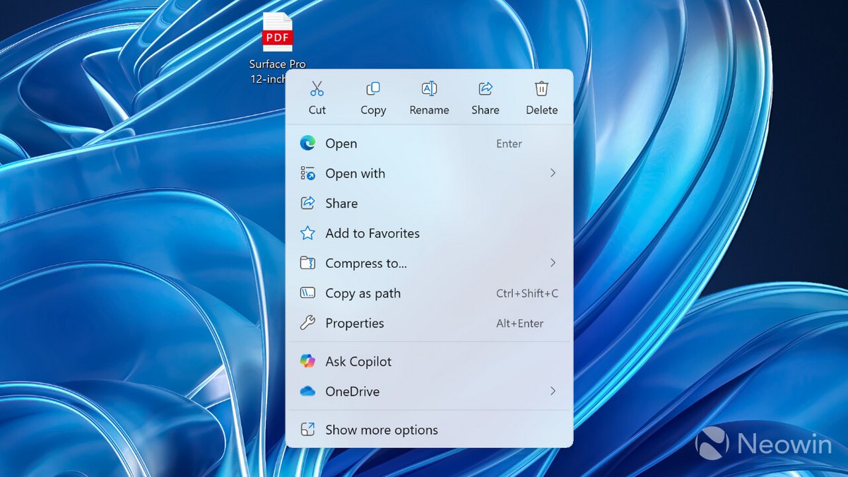 Ask Copilot dans le menu contextuel de Windows 11 - © Neowin