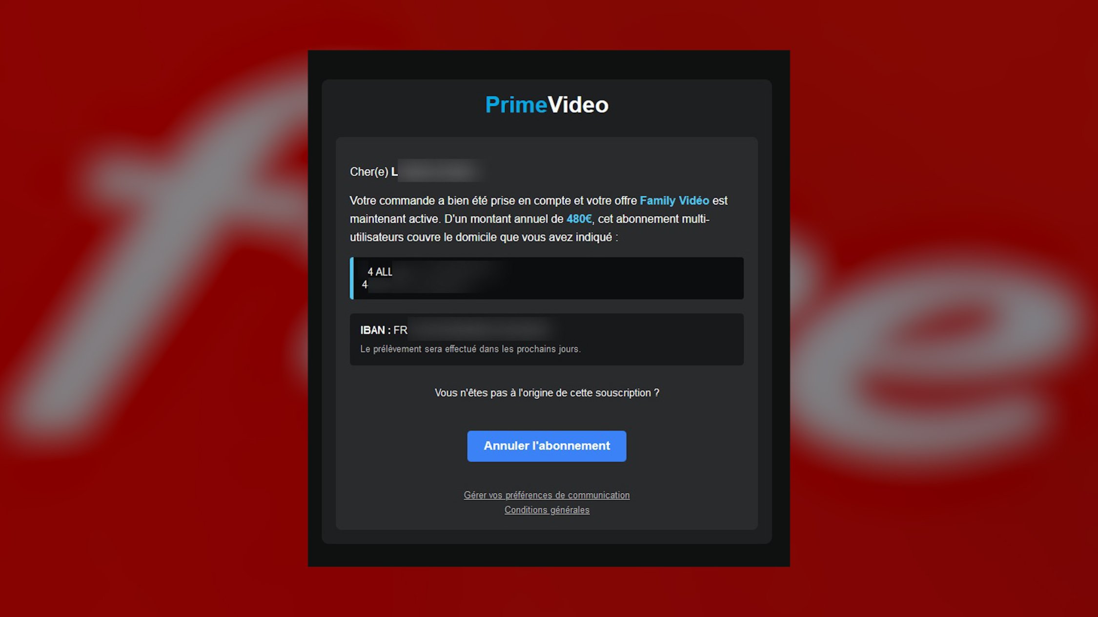 Voici le nouvel e-mail de phishing Free et Prime Video qui circule. © Alexandre Boero / Clubic