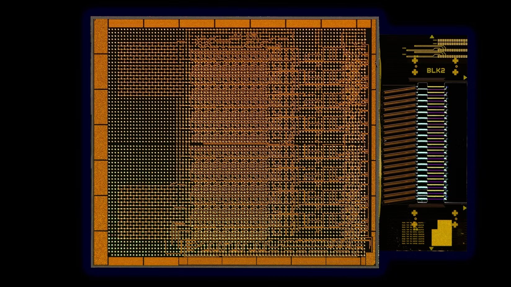 Vue rapprochée de l'OCI chiplet, petit bijou de miniaturisation  © Intel