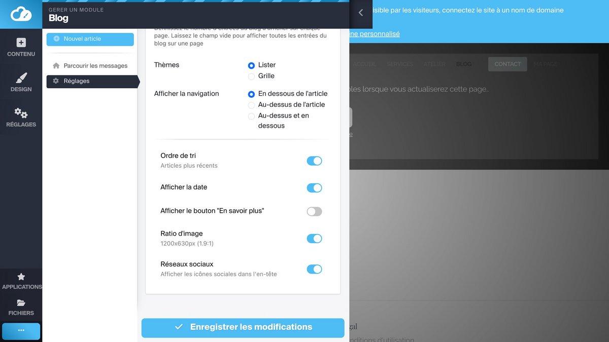 Plusieurs configurations possibles pour vos articles © Infomaniak