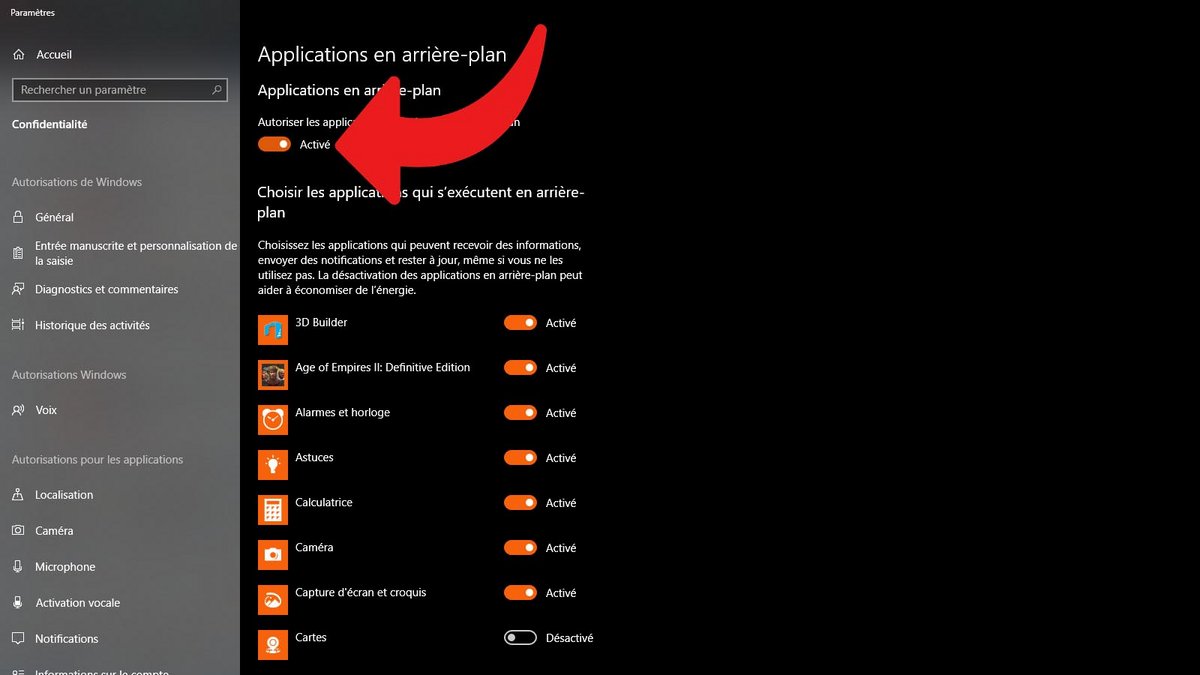 Windows 10 désactiver applis arrière-plan