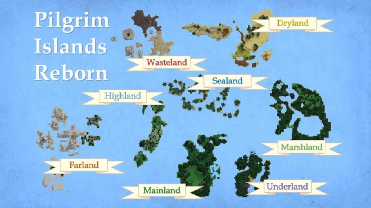 Carte générale de Pilgrim Islands Reborn présentant les différentes zones du jeu et leur répartition. - © Pilgrim Islands Reborn