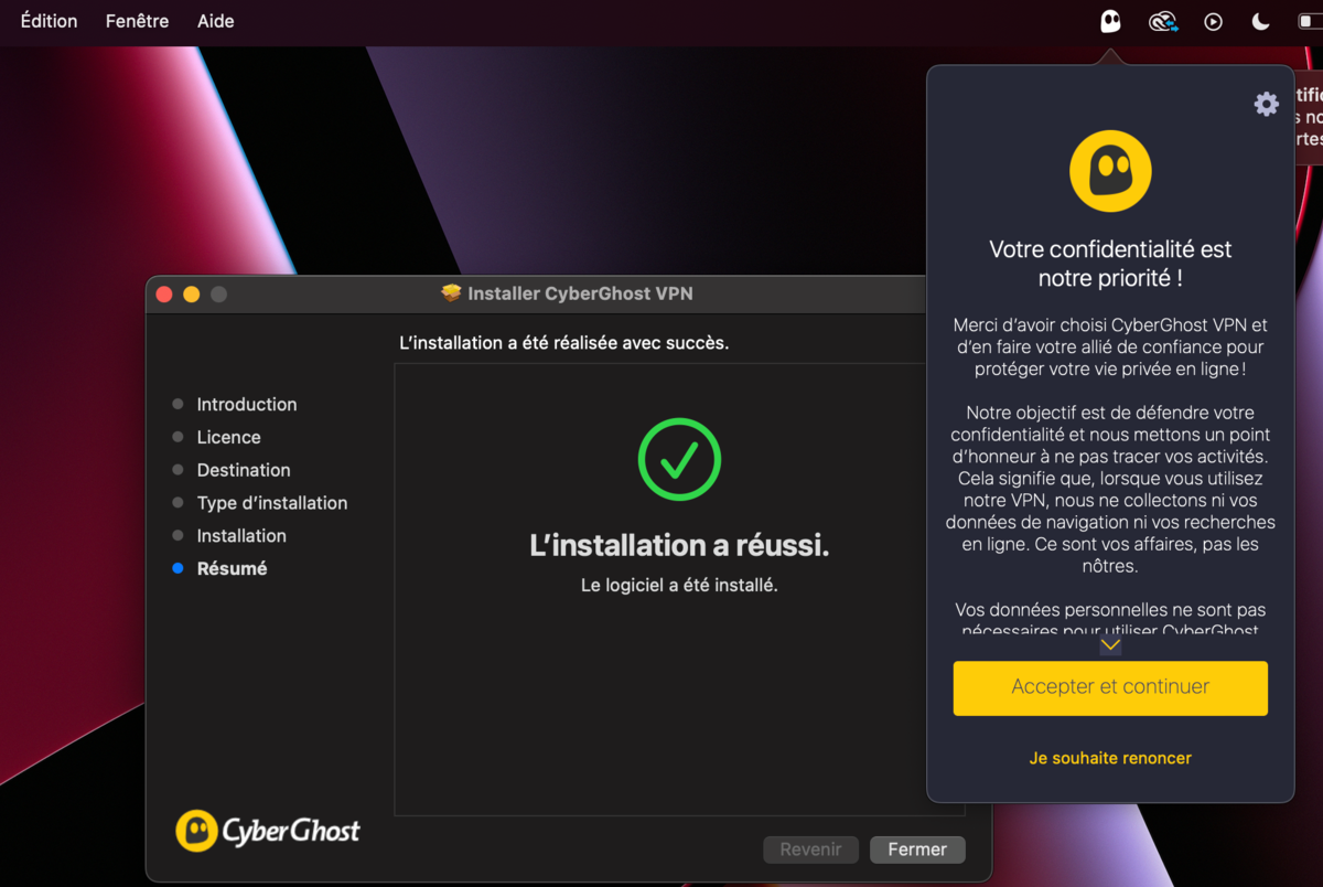 CyberGhost sur macOS