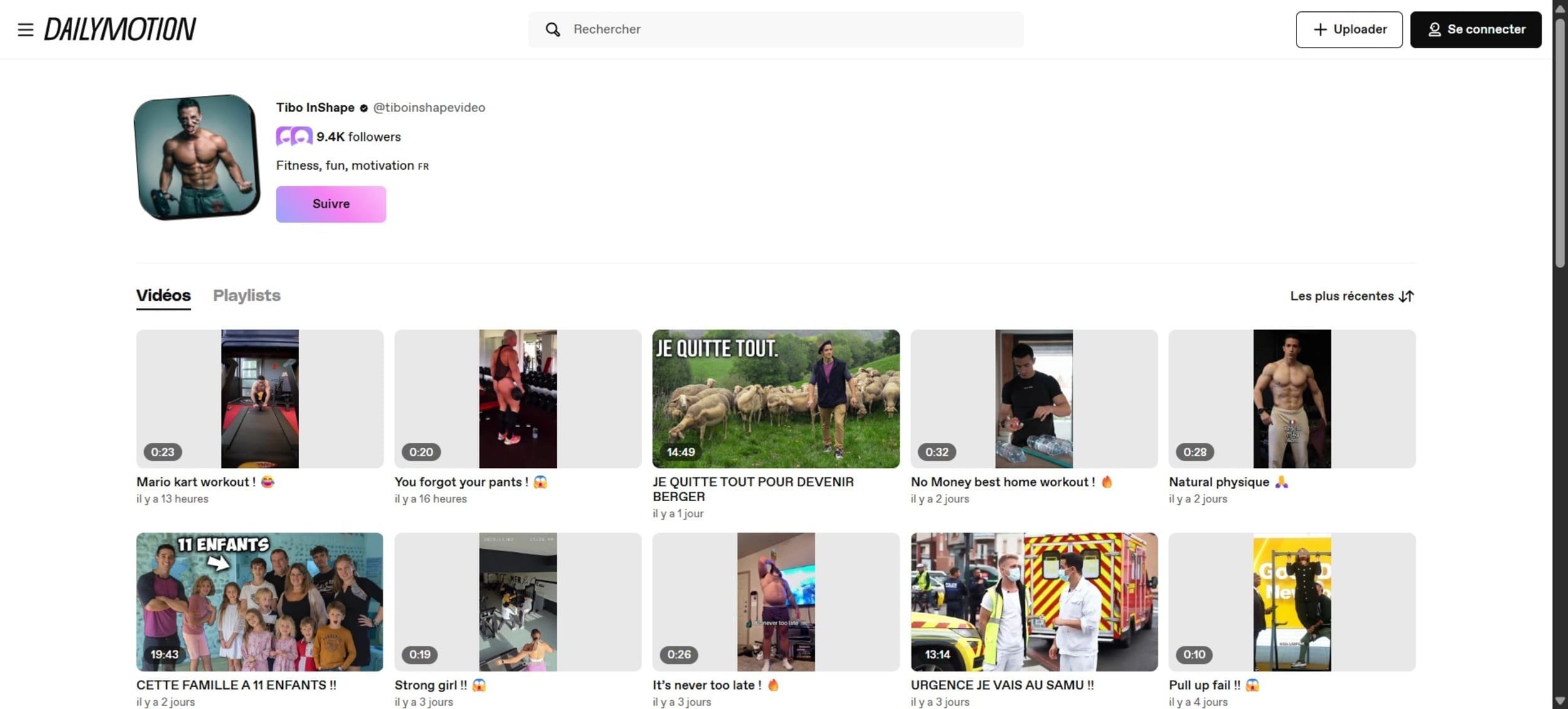 La page Dailymotion de Tibo InShape. © Alexandre Boero / Clubic