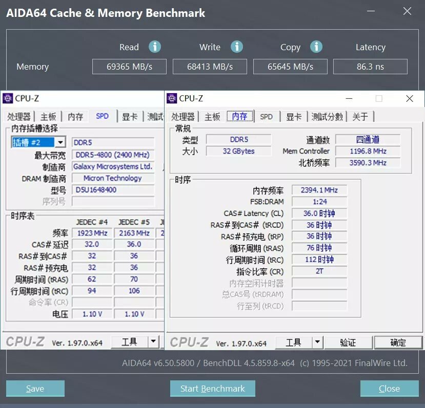 La DDR5 signée Galax sous CPU-Z et AIDA64 © TechPowerUp