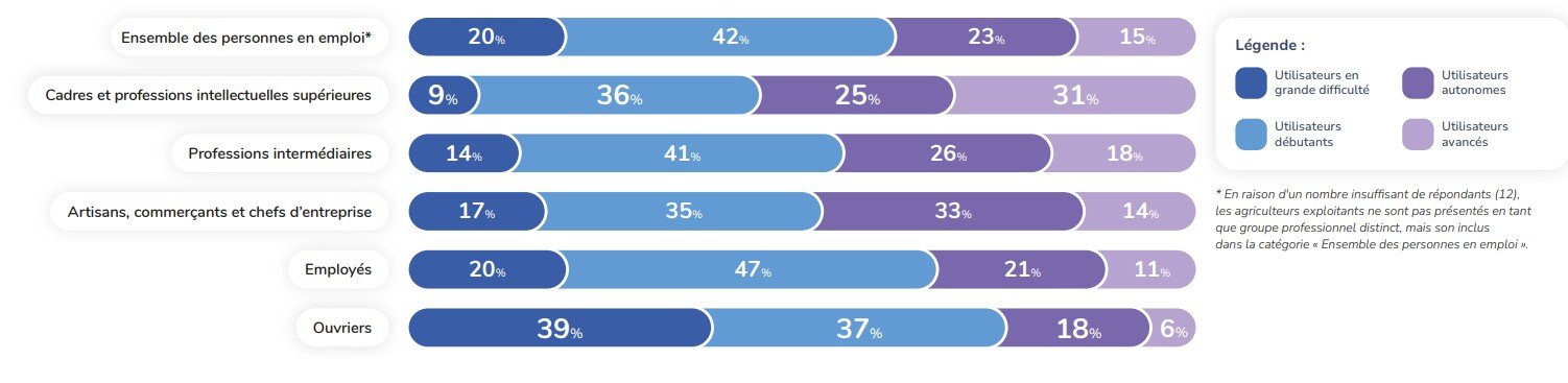 Les compétences informatiques par catégories socio-professionnelles © Pix