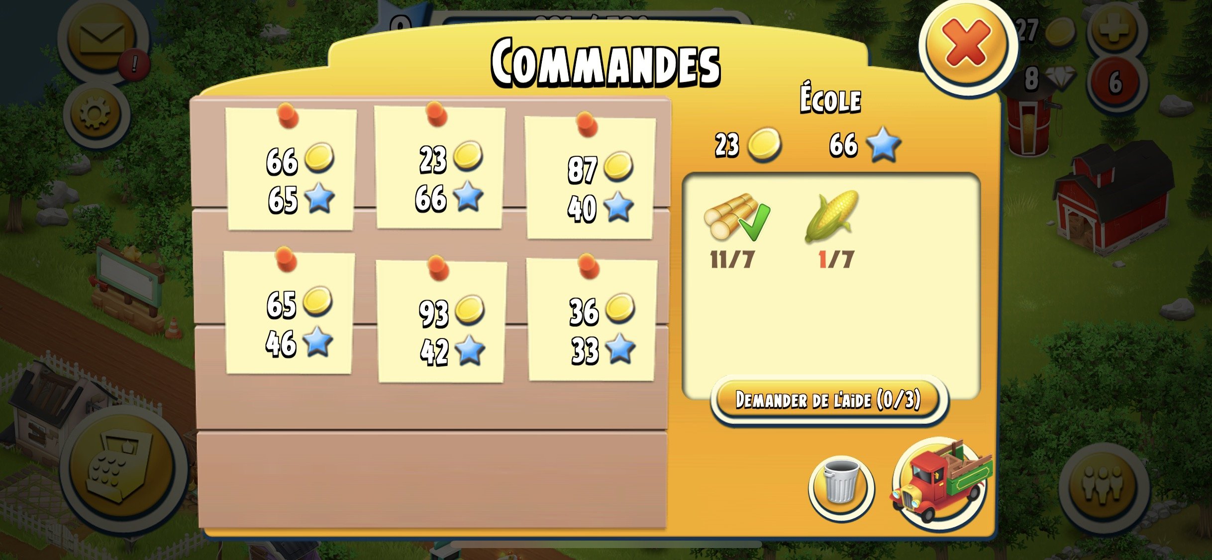 Les commandes, missions sur Hay Day