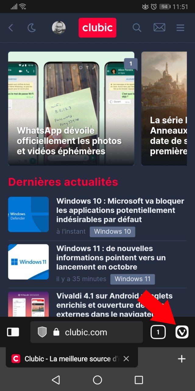 Vivaldi Android paramètres