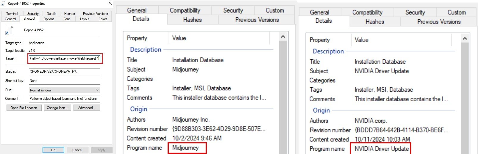 Bumblebee exécute une commande PowerShell pour récupérer une charge malveillante déguisée en pilote NVIDIA ou en installateur Midjourney © Netskope