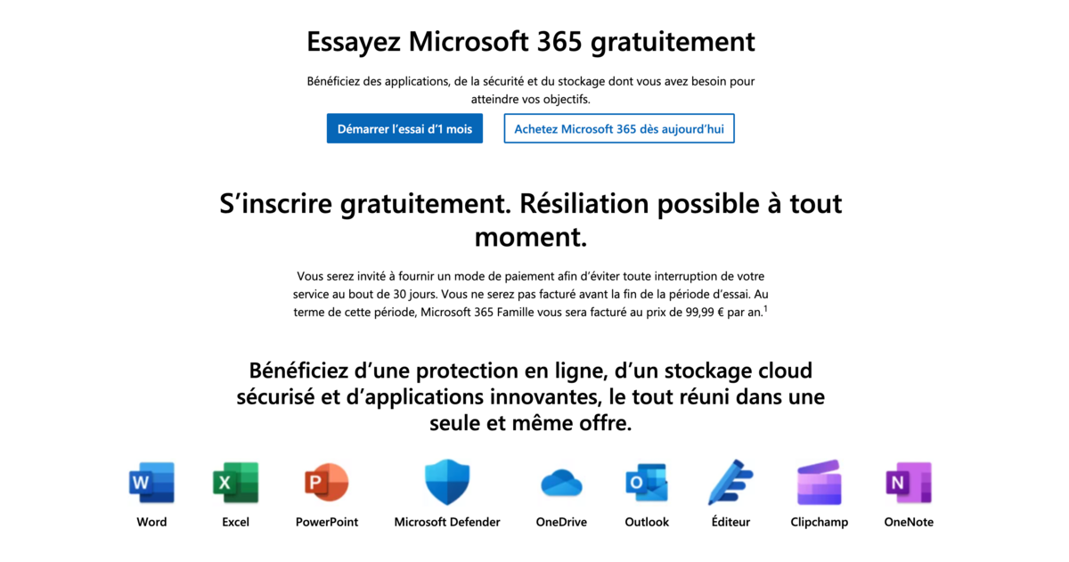 Si la suite est payante, elle propose tout de même une version d'essai d'un mois. © Microsoft