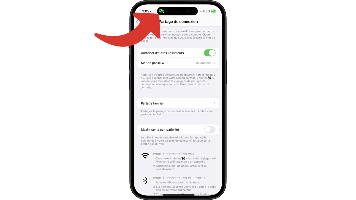 iPhone partage connexion actif