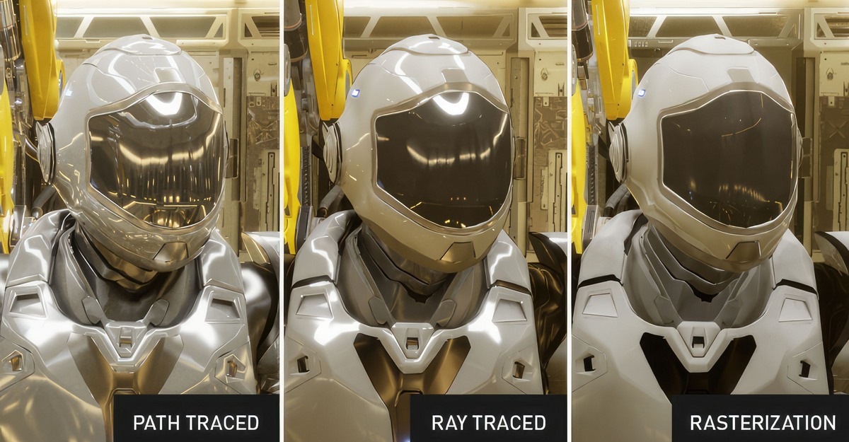 Path tracing vs ray tracing vs rasterization : la raison d'être du DLSS 3 © NVIDIA