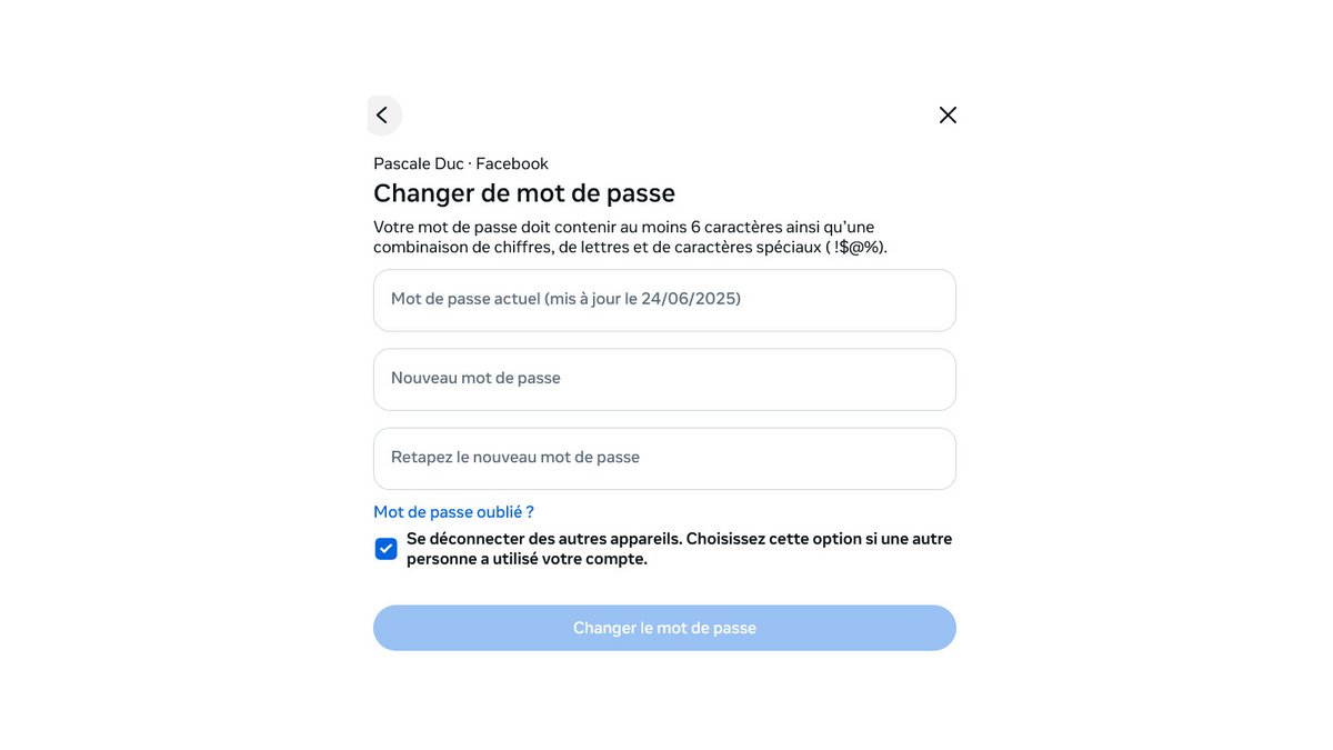 Nouveau mot de passe Facebook © Pascale Duc pour Clubic