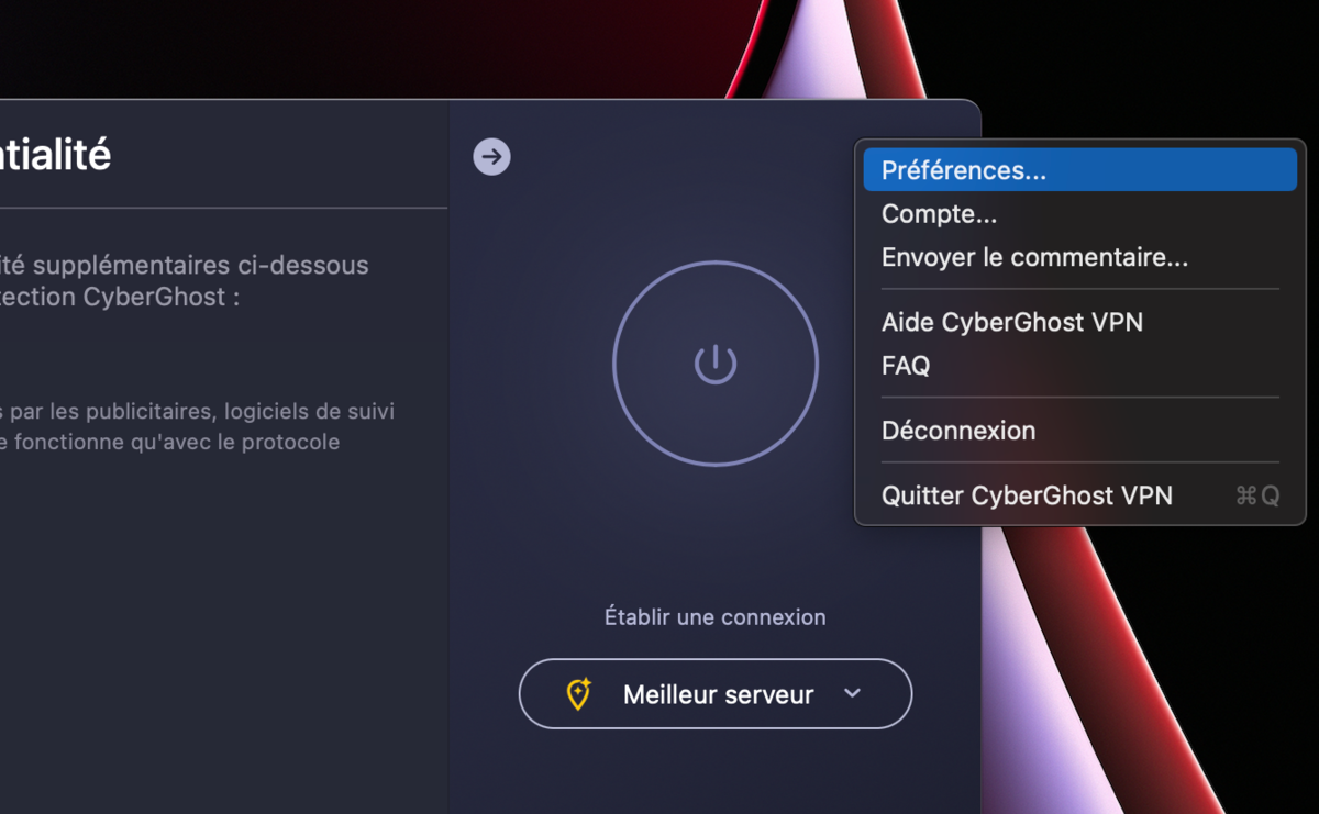 CyberGhost sur macOS