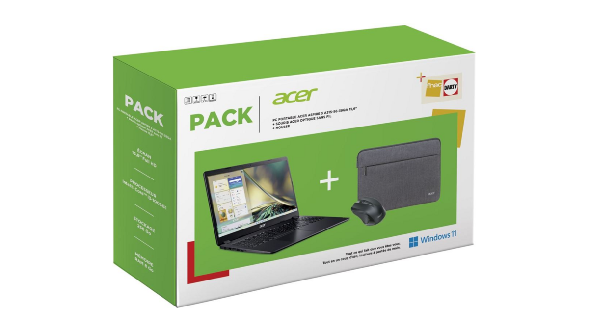 Le pack Acer Aspire 3 A315-56-39QA + housse + souris Acer sans-fil